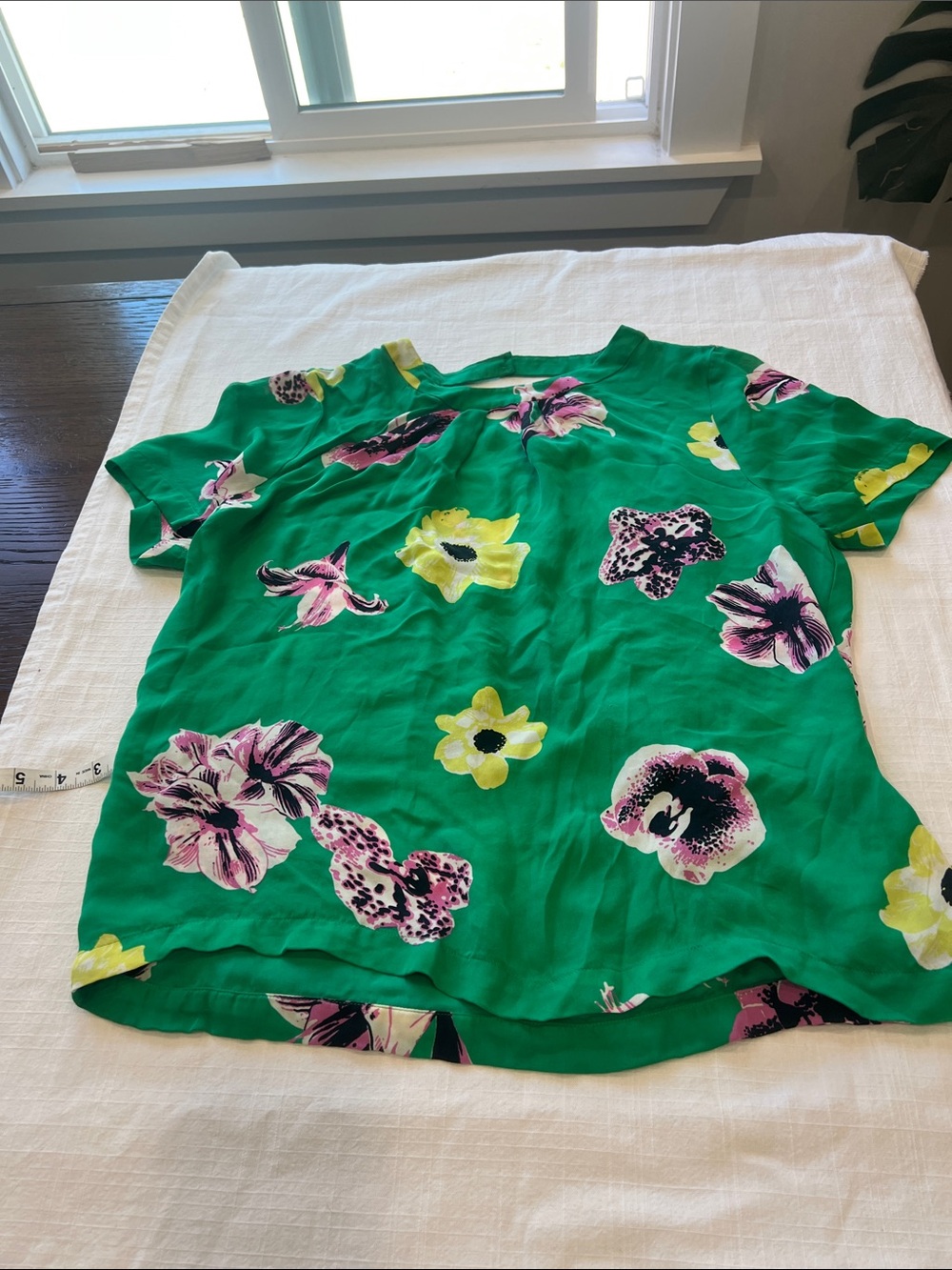 J. Crew Emerald Green Floral Accent Blouse